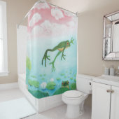 蛙が池に飛び込むイラストレーション シャワーカーテン (インサイチュ)