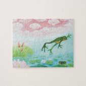 蛙が池に飛び込むイラストレーション ジグソーパズル (横)