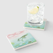 蛙が池に飛び込むイラストレーション ストーンコースター (横)