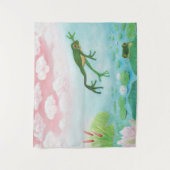 蛙が池に飛び込むイラストレーション タペストリー (正面)