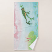 蛙が池に飛び込むイラストレーション バスタオル (バスタオル)