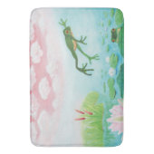 蛙が池に飛び込むイラストレーション バスマット (正面縦)