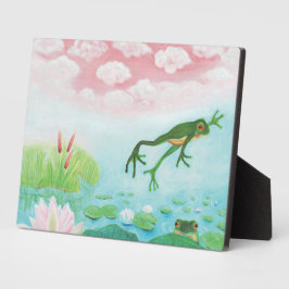 蛙が池に飛び込むイラストレーション フォトプラーク