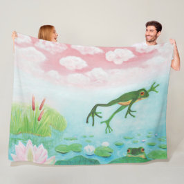 蛙が池に飛び込むイラストレーション フリースブランケット