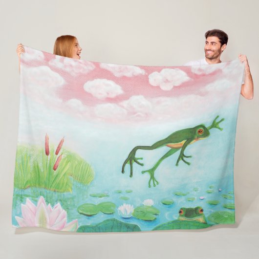蛙が池に飛び込むイラストレーション フリースブランケット (インサイチュ)