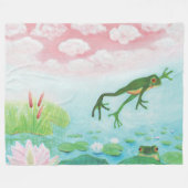 蛙が池に飛び込むイラストレーション フリースブランケット (正面(横))