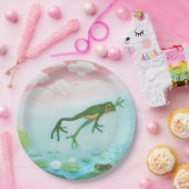 蛙が池に飛び込むイラストレーション ペーパープレート (パーティー)