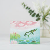 蛙が池に飛び込むイラストレーション ポストカード (スタンド正面)