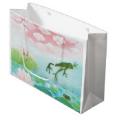 蛙が池に飛び込むイラストレーション ラージペーパーバッグ (正面アングル)