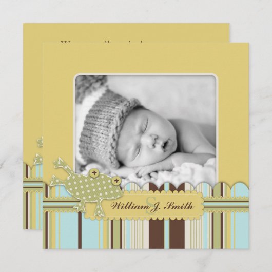 蛙が舞い上がるストライププリント誕生のお知らせ 案内状 (正面/裏面)