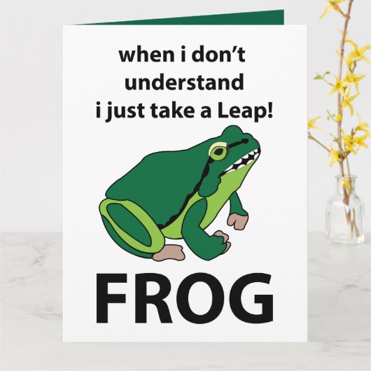 蛙が跳び上がる カード (黄色い花)