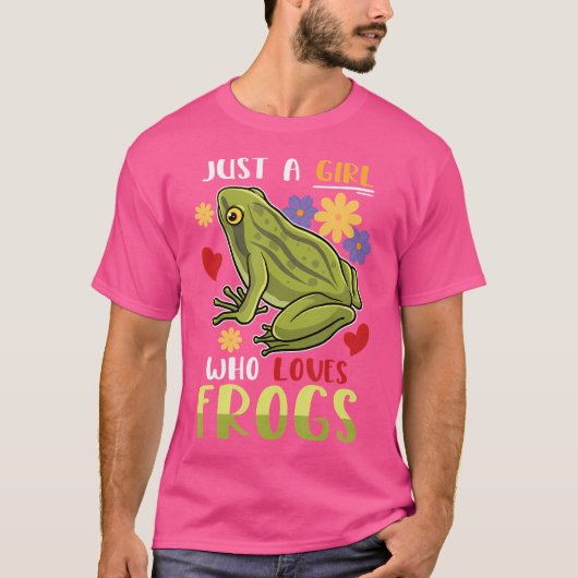 蛙を愛する女の子だけの動物愛好家カエル Tシャツ (正面)