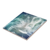 蛸のミッドナイトブルーティール（緑がかった色）水彩ヴィンテージ美術 タイル (側面)