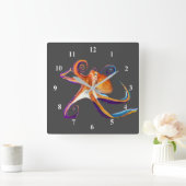 蛸海洋生物水彩画 スクエア壁時計 (ホーム)