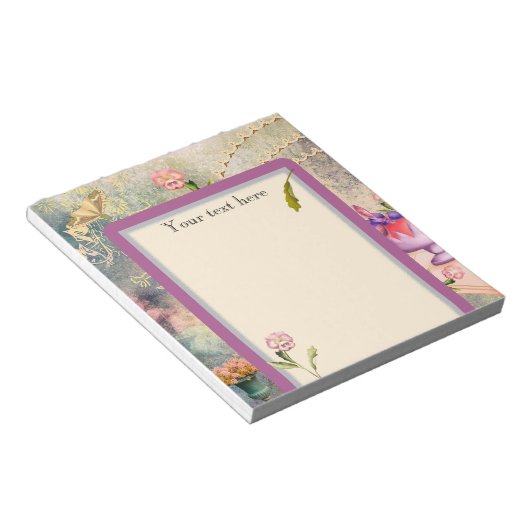 蛾とパンジーのロマンパーソナライズされたティック ノートパッド (アングル)