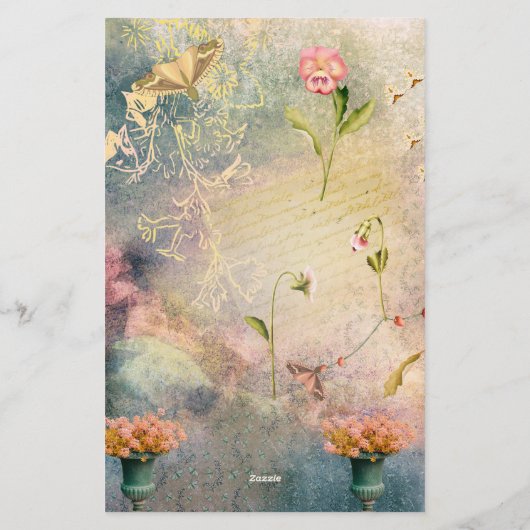 蛾とパンジーパーソナライズされたロマンチック文房具 便箋 (裏面)