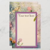 蛾とパンジーパーソナライズされたロマンチック文房具 便箋 (正面/裏面)