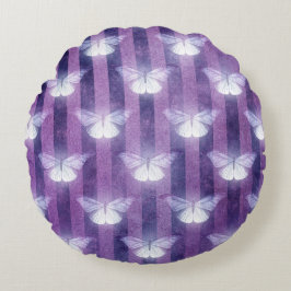 蛾の白い紫のパタストライプのーン神秘的 ラウンドクッション