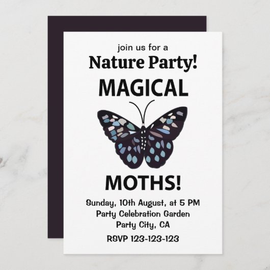 蛾の蝶の魔法の蛾 招待状 (正面/裏面)