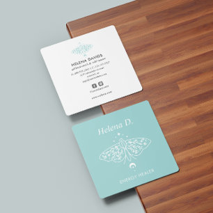 蛾バタフライムーンフェイズ霊気プラクティショナヨガ スクエア名刺