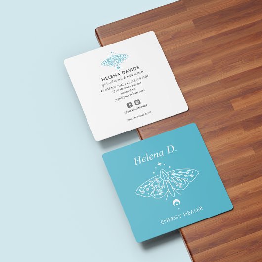 蛾バタフライムーンフェイズ霊気プラクティショナヨガ スクエア名刺