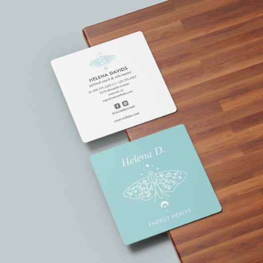 蛾バタフライムーンフェイズ霊気プラクティショナヨガ スクエア名刺