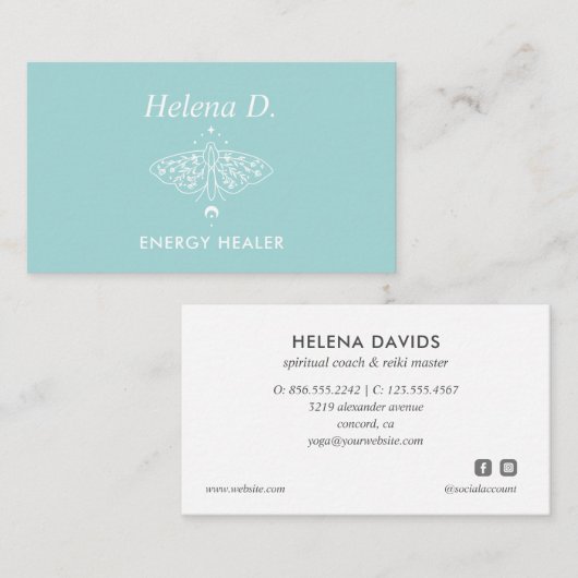 蛾バタフライムーンフェイズ霊気プラクティショナヨガ 名刺 (正面/裏面)