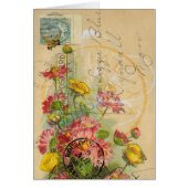 蜂およびピンクの花のフェイクな郵便はがきのデジタル芸術 (正面)