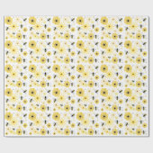 蜂および花模様の包装紙 ラッピングペーパー (フラット)