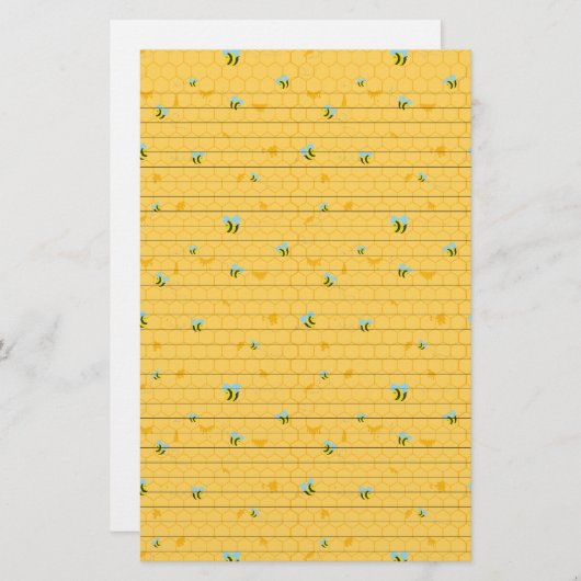 蜂および蜜蜂の巣によって並べられる文房具 便箋 (正面/裏面)