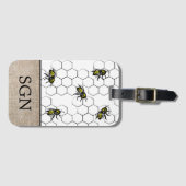 蜂および蜜蜂の巣のフェイクなバーラップ|のモノグラム ラゲッジタグ (正面横)