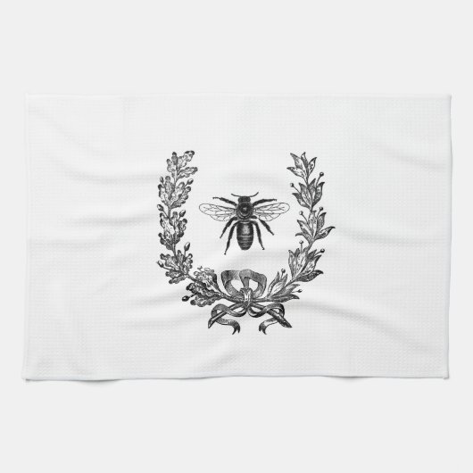 蜂が付いているヴィンテージのフランス人のリース キッチンタオル (横)