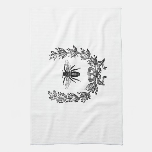 蜂が付いているヴィンテージのフランス人のリース キッチンタオル (縦)