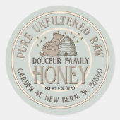 蜂が巣を作ったかわいいクマと濾過されていない蜂蜜 ラウンドシール (正面)