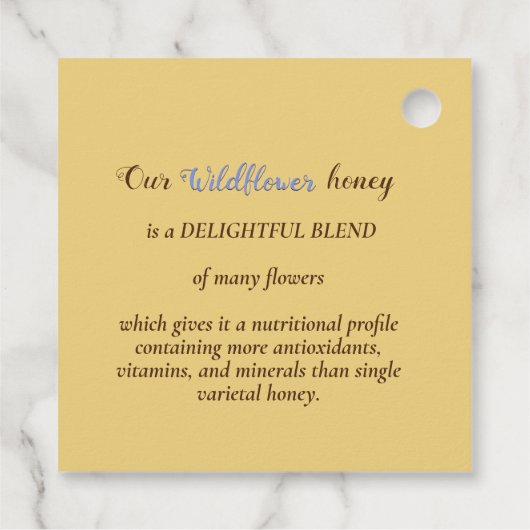 蜂が飛び散ったワイルドフラワーハニーラベル縁ど フェイバータグ (裏面)