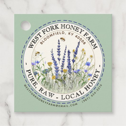 蜂が飛び散ったワイルドフラワーハニーラベル縁ど フェイバータグ (正面)