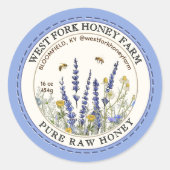 蜂が飛び散ったワイルドフラワーハニーラベル縁ど ラウンドシール (正面)