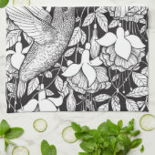 蜂すずめと明るい赤紫色 キッチンタオル (折り畳み)