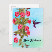 蜂すずめの赤い花青い影の背景 案内ポストカード (正面/裏面)