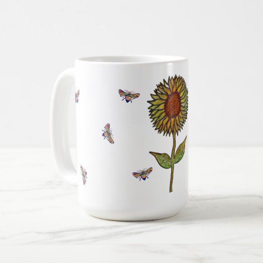 蜂とひまわりのマグカップ コーヒーマグカップ (正面左)
