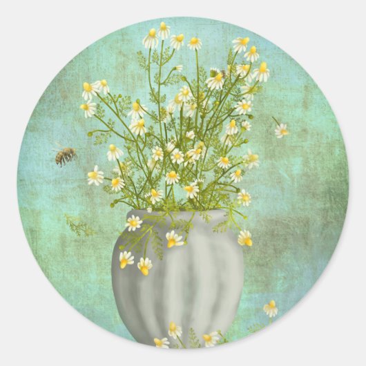 蜂とカモミール ラウンドシール (正面)