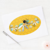 蜂とデイジー 楕円形シール (封筒)