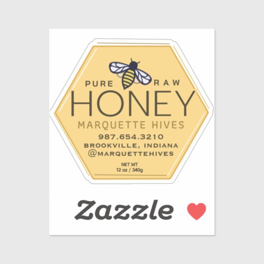 蜂とハニカム付きイエローハニー六角ラベル シール (シート)