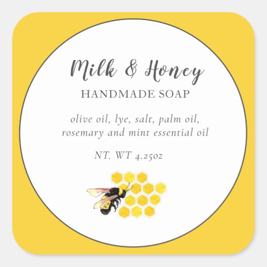 蜂とハニカム養蜂家 スクエアシール (正面)