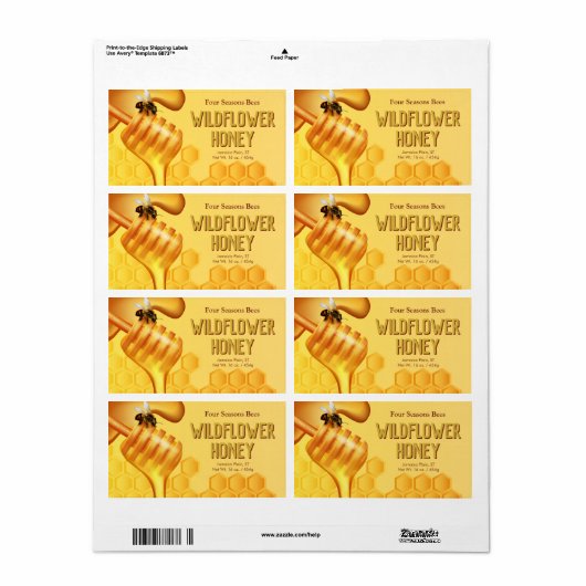 蜂とハニーディッパー黄色の金ゴールド製品ラベル ラベル (フルシート)