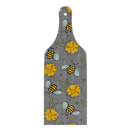 蜂とバターカップのグレー カッティングボード (正面)
