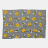 蜂とバターカップのグレー キッチンタオル (横)