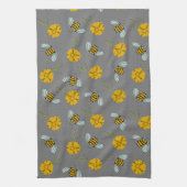 蜂とバターカップのグレー キッチンタオル (縦)
