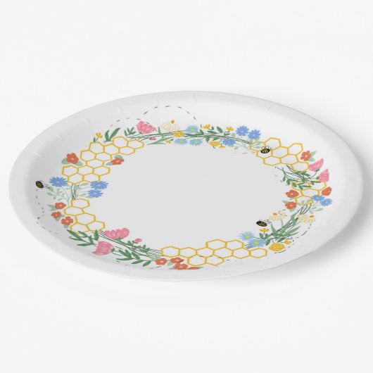 蜂とフローラをテーマにしたパーティー ペーパープレート (アングル)