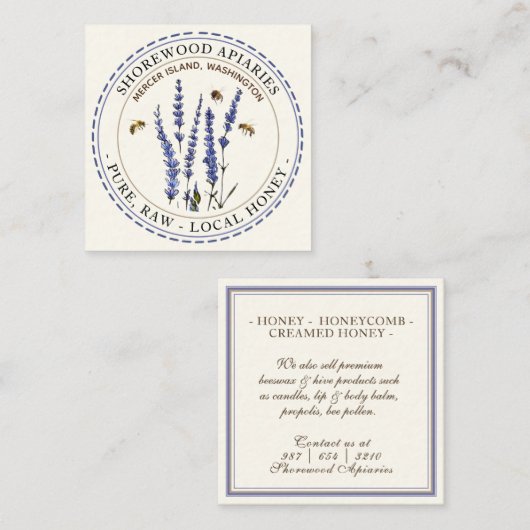 蜂とラベンダーハニーアイボリー名刺 スクエア名刺 (正面/裏面)